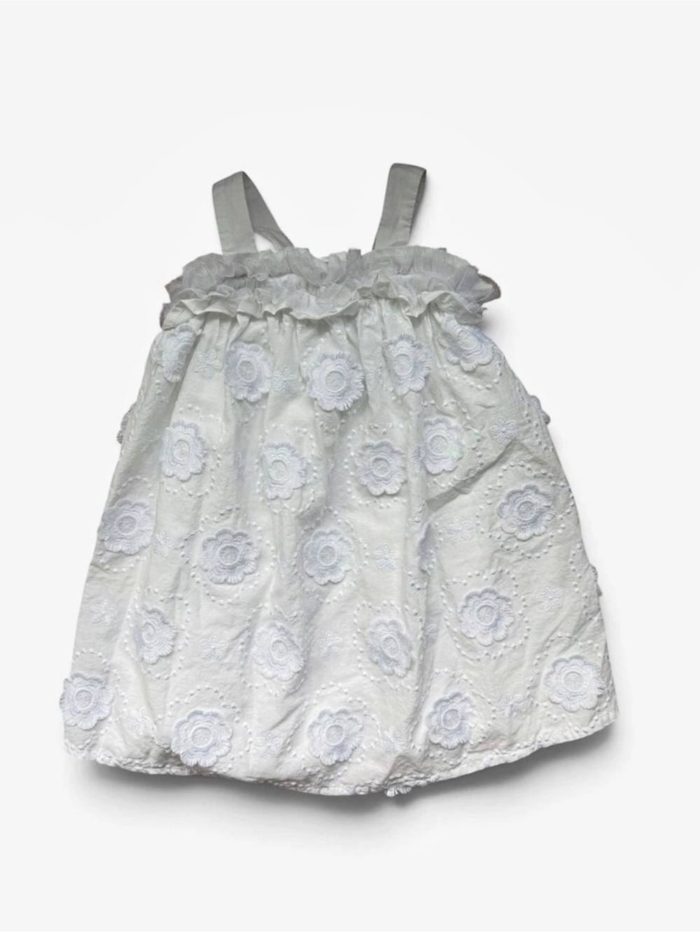 Floral Ruffle Strap Dress in White Like New